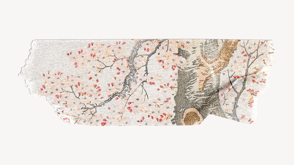 Hokusai&rsquo;s cherry tree washi tape, Japanese woodblock print, remixed by rawpixel