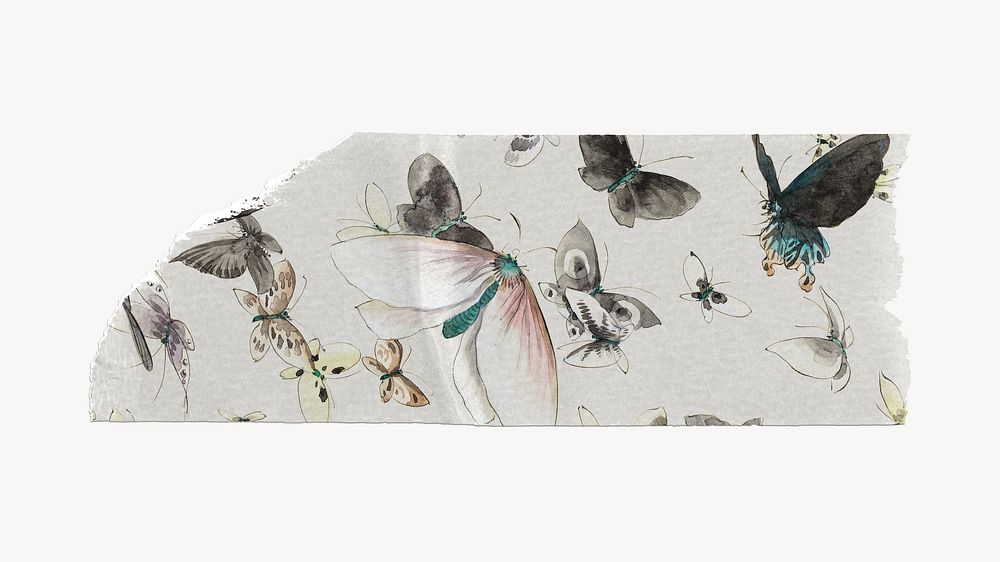 Hokusai's Butterflies and Moths washi tape, vintage illustration, remixed by rawpixel