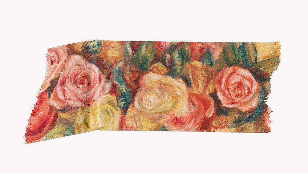 Roses washi tape, Pierre-Auguste Renoir's artwork, remixed by rawpixel