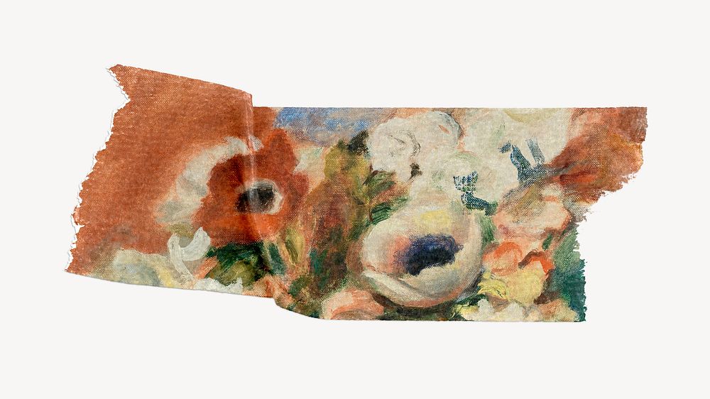Flowers washi tape, Pierre-Auguste Renoir's artwork, remixed by rawpixel