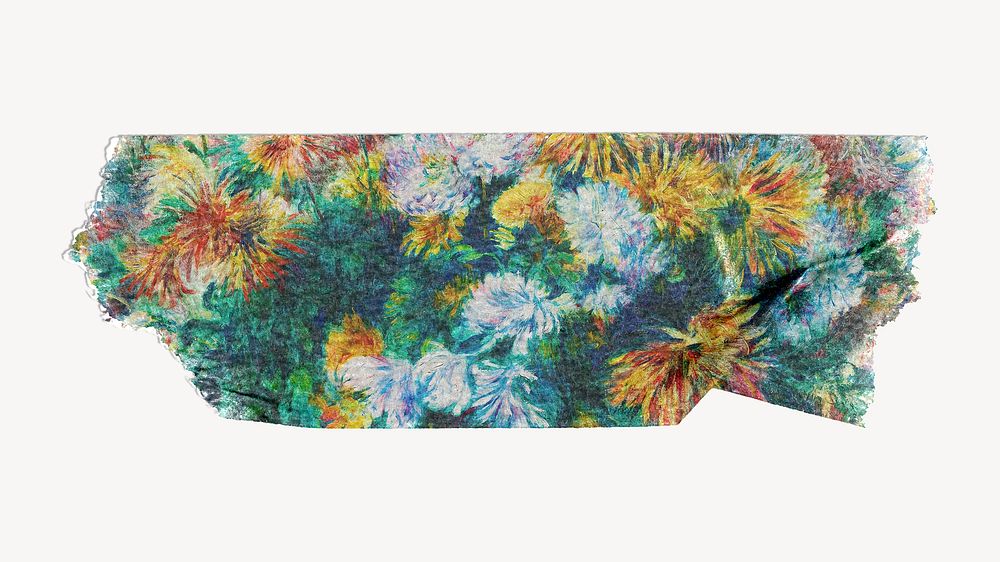 Chrysanthemums washi tape, Pierre-Auguste Renoir's artwork, remixed by rawpixel