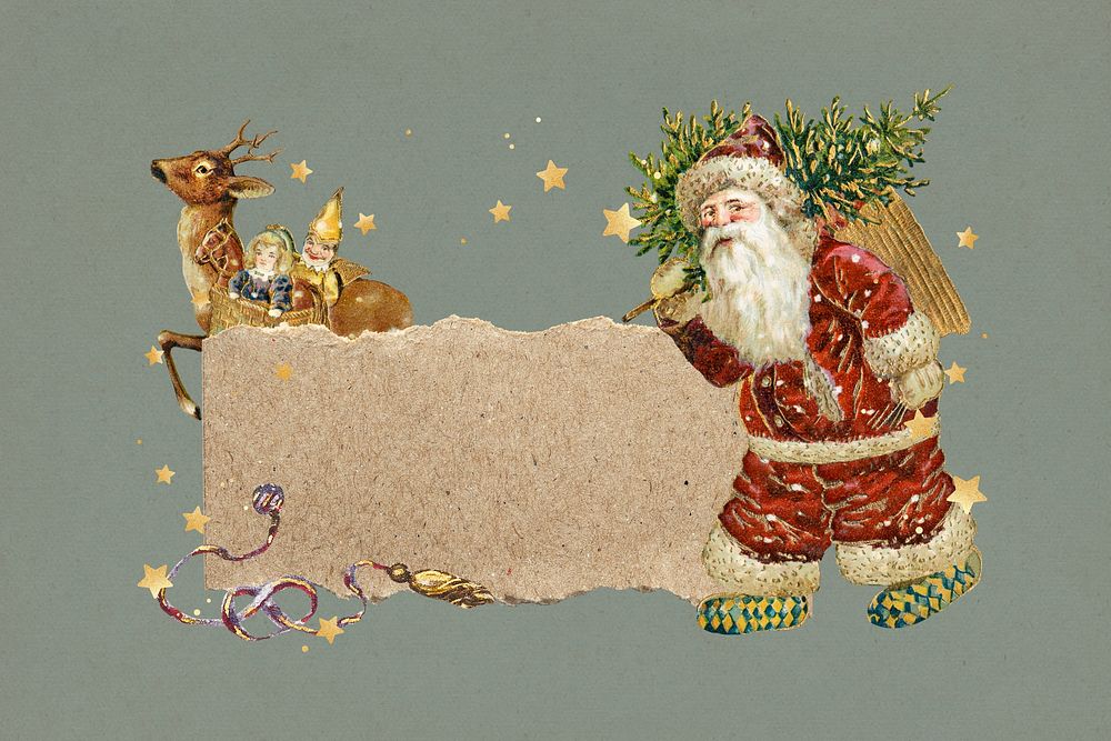 Santa Claus ripped paper label collage element