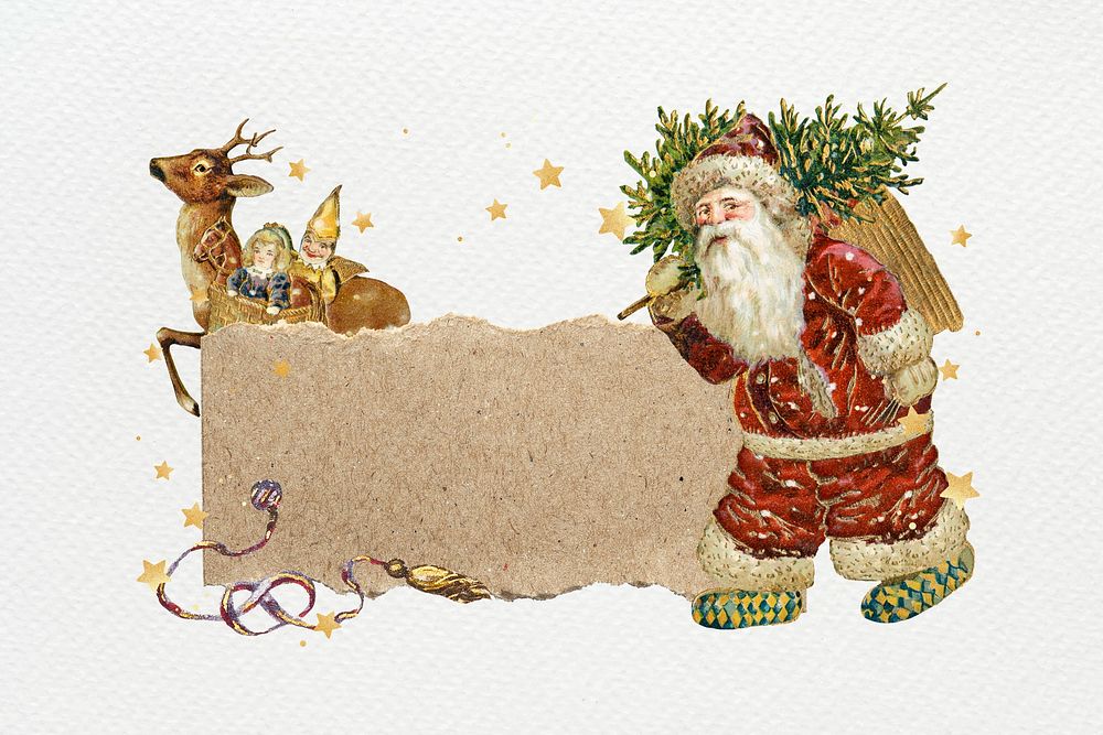 Santa Claus ripped paper label collage element