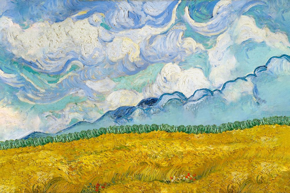 Van Gogh's background, Wheat Field with Cypresses. Remastered by rawpixel.