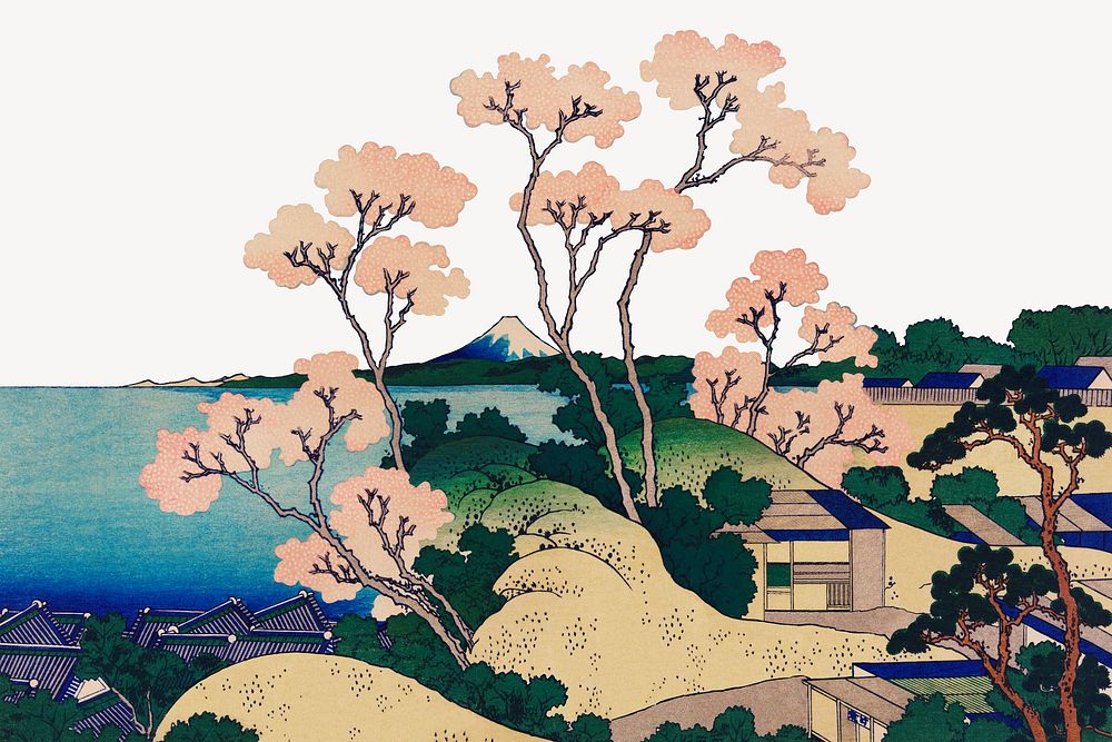 Hokusai's sakura blossom background, traditional Japanese Ukyio-e style illustration. Remastered by rawpixel.