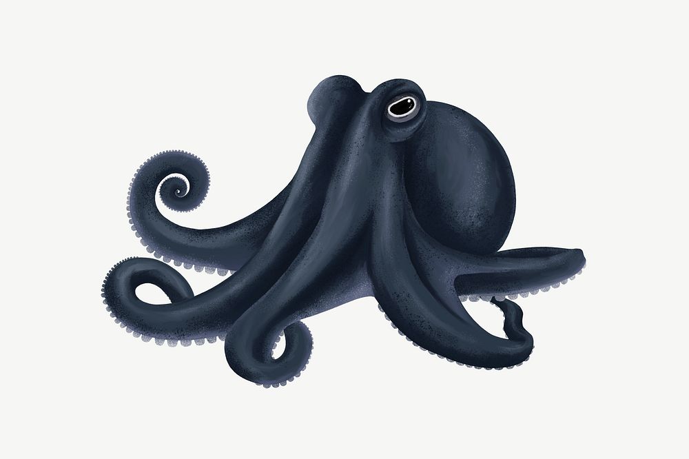 Black octopus, animal illustration, collage element psd