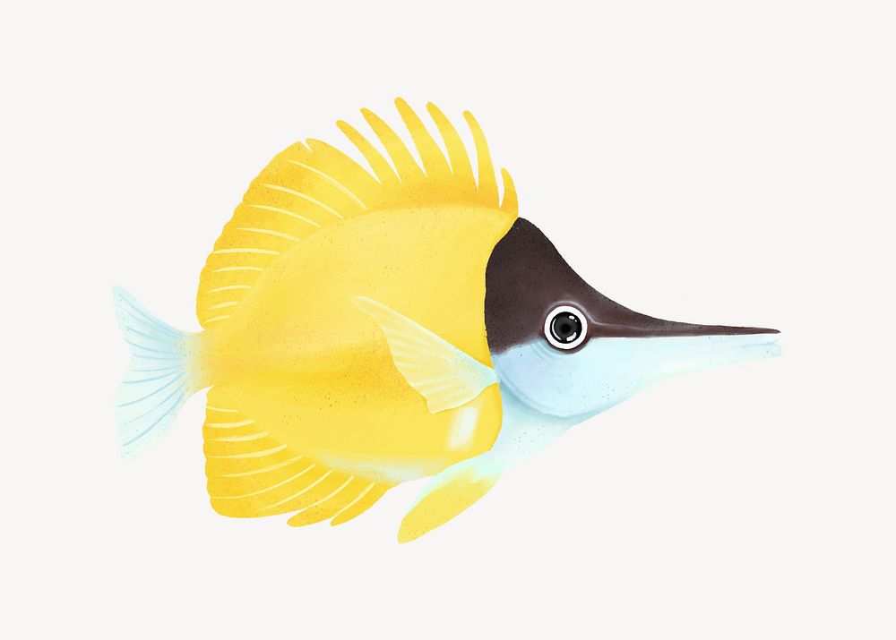 Yellow forceps fish, cute hand drawn illustration