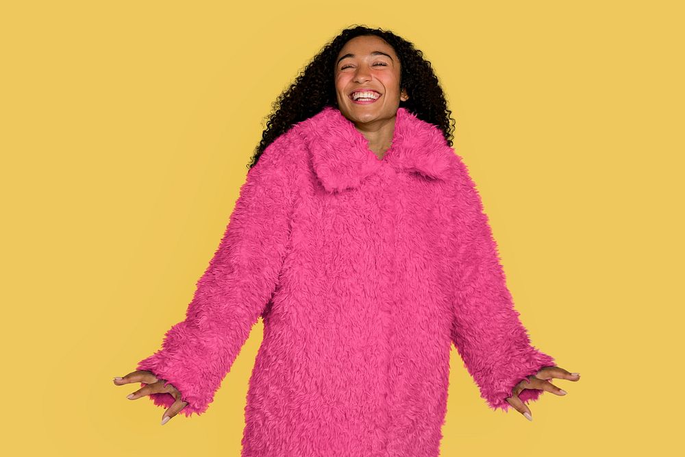 Winter teddy coat mockup, women's apparel psd