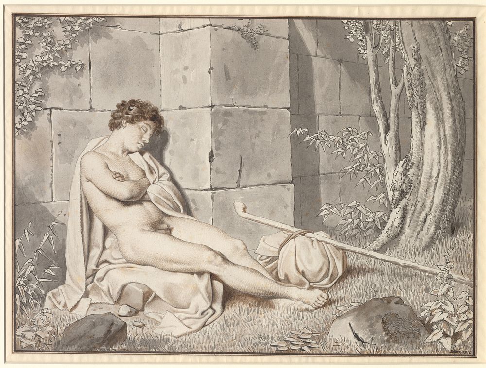 Sleeping naked boy by a wall by C.W. Eckersberg