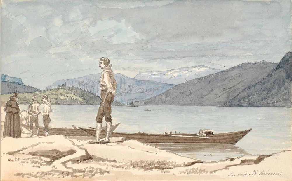 A crossing point.Figures by boats by Martinus Rørbye