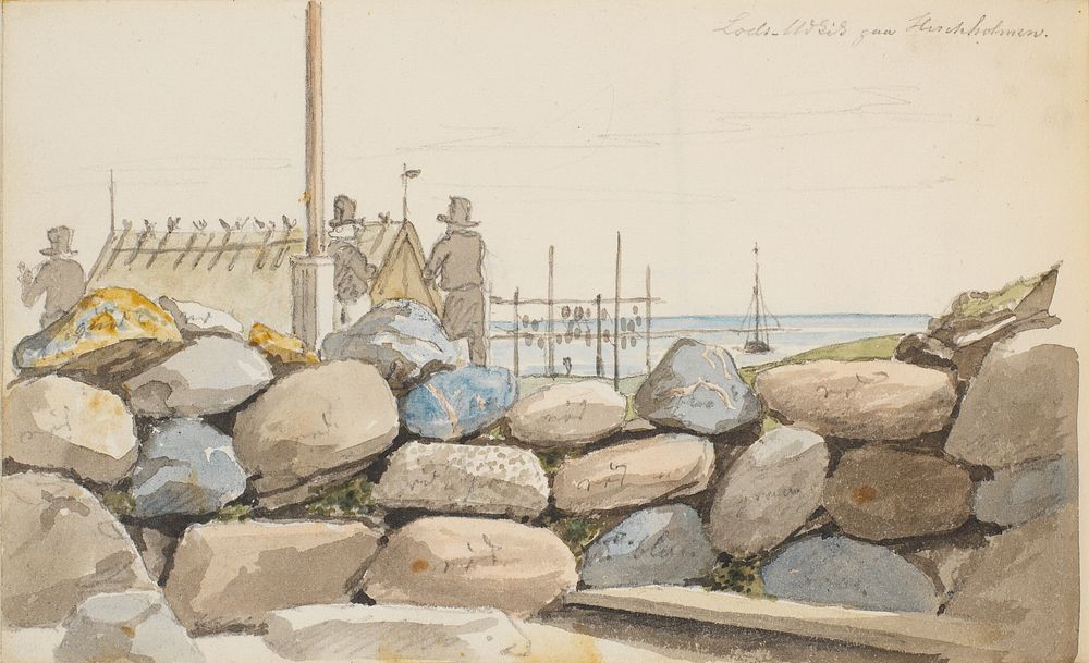 Coastal landscape with large rocks in the foreground by Martinus Rørbye