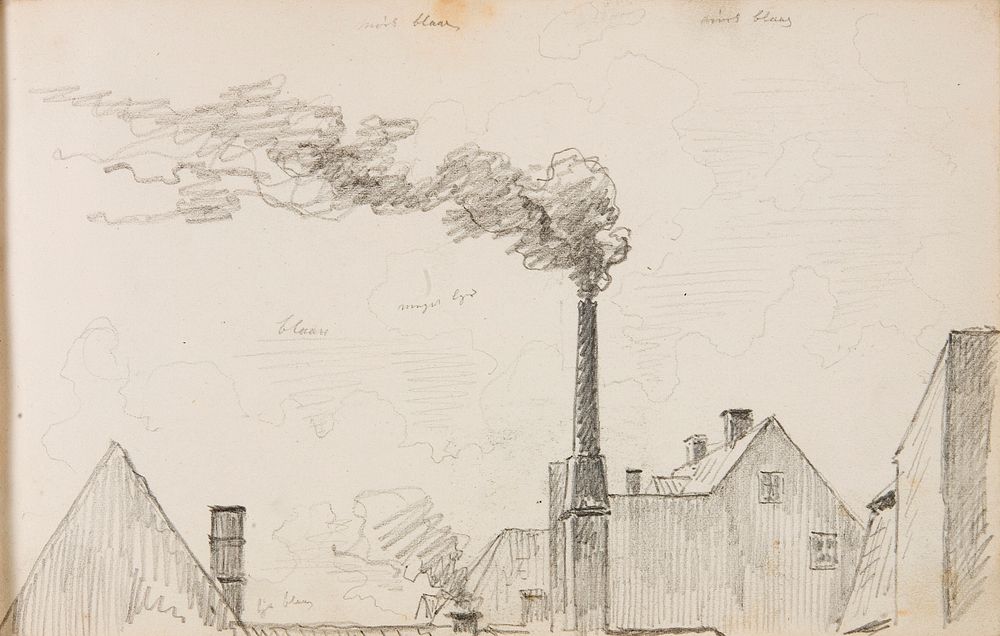 Cityscape with smoking chimney by Martinus Rørbye