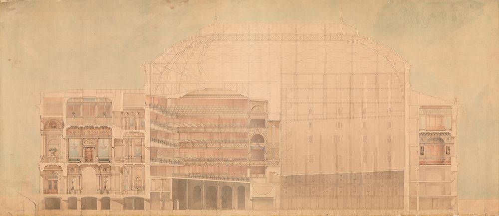 The RoyalTheater 1874. Longitudinal section by Jens Vilhelm Dahlerup