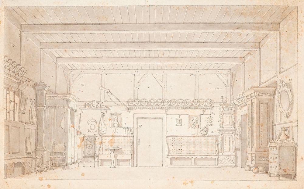 A farmhouse.Decoration draft for Schulz and Thaarup's "Peter's Wedding" by Thomas Bruun