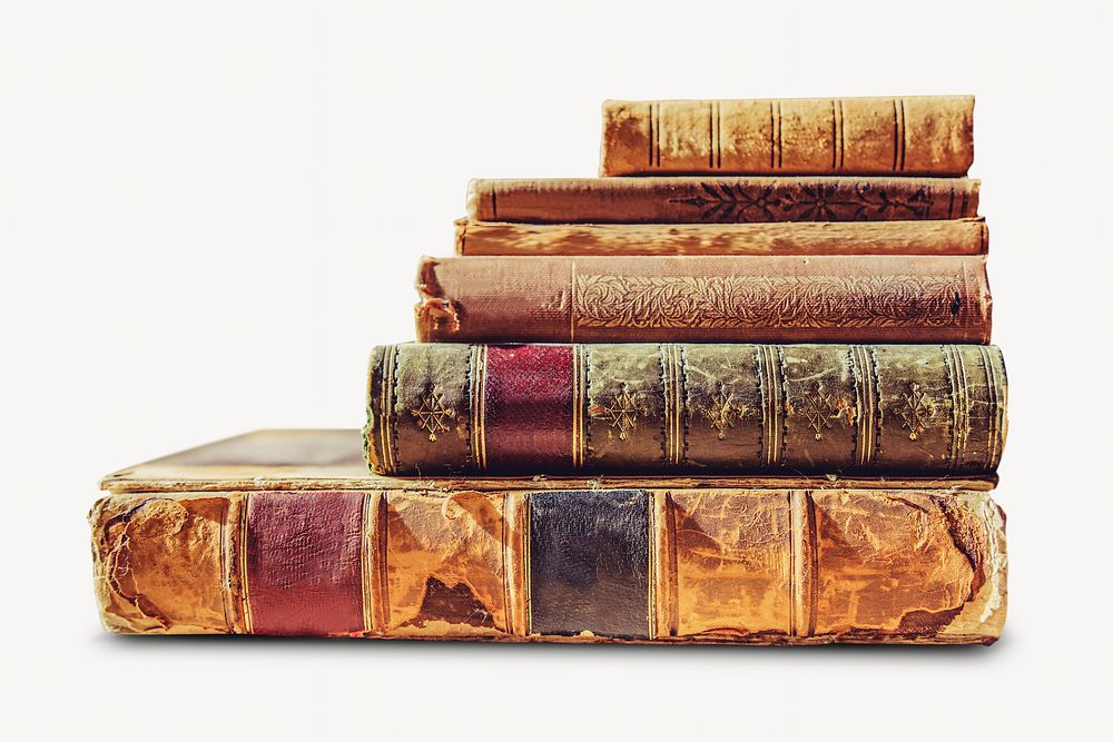 Stacked vintage books isolated image