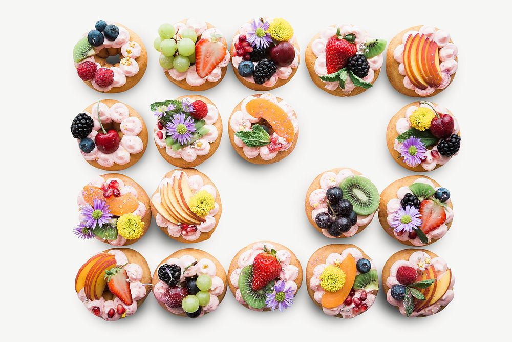 Assorted fruit donuts collage element, isolated image psd