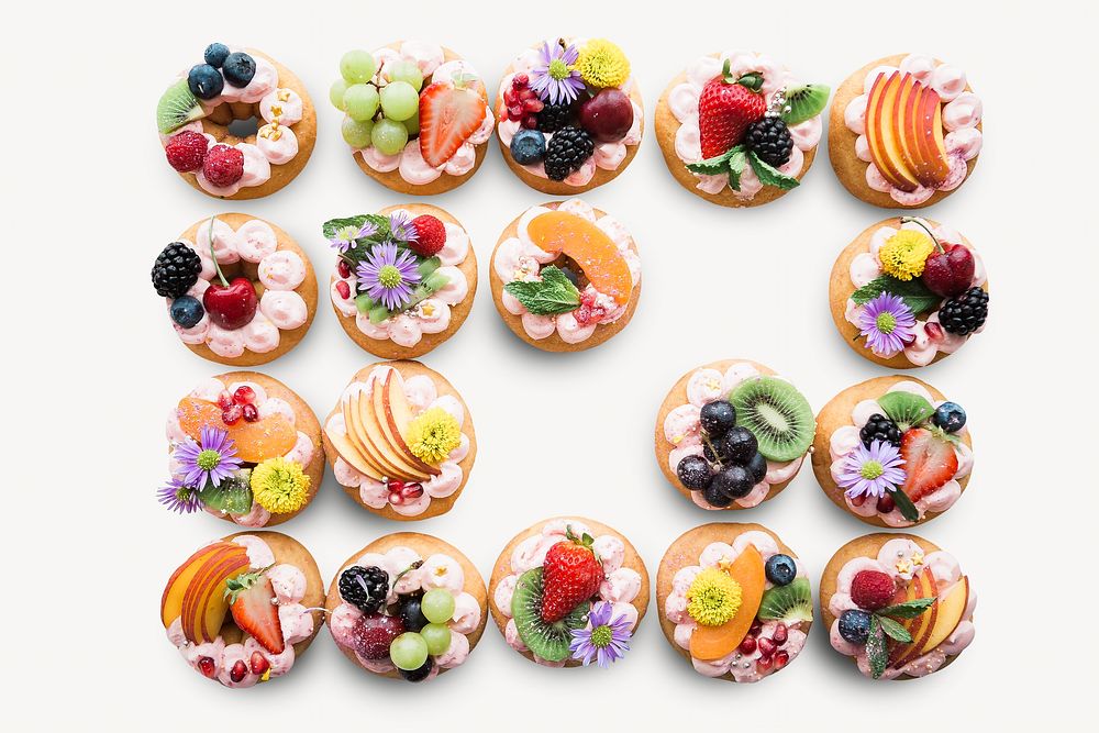 Assorted fruit donuts collage element, isolated image