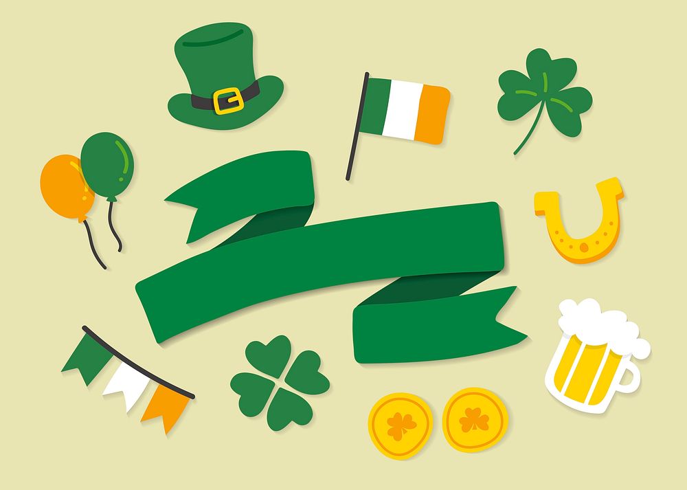 st.patrick&rsquo;s day icons collage elements set