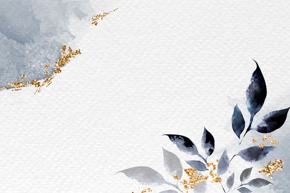 Winter watercolor botanical background in blue