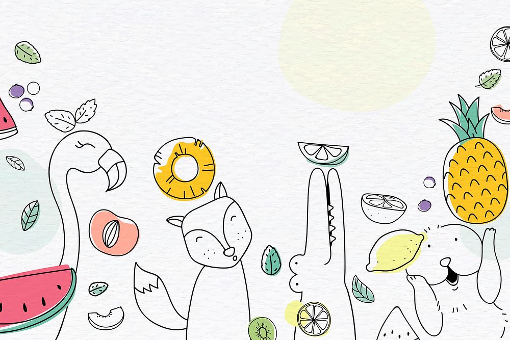 Summertime fruity animal doodle illustration