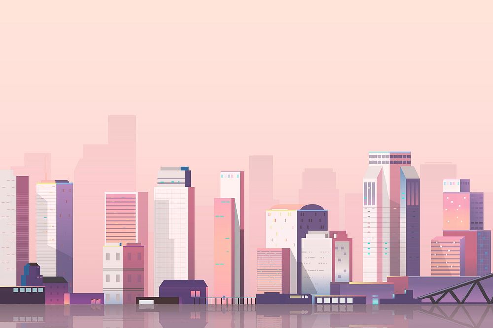 Cute pink sunset cityscape background