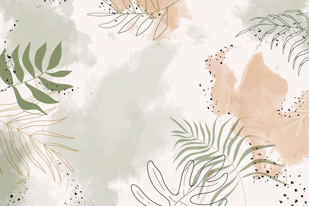 Beige leafy watercolor minimal background