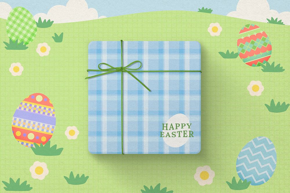 Easter gift box mockup, cute packaging for small business psd