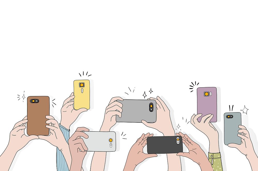 Diverse hands taking photos with smartphones illustration