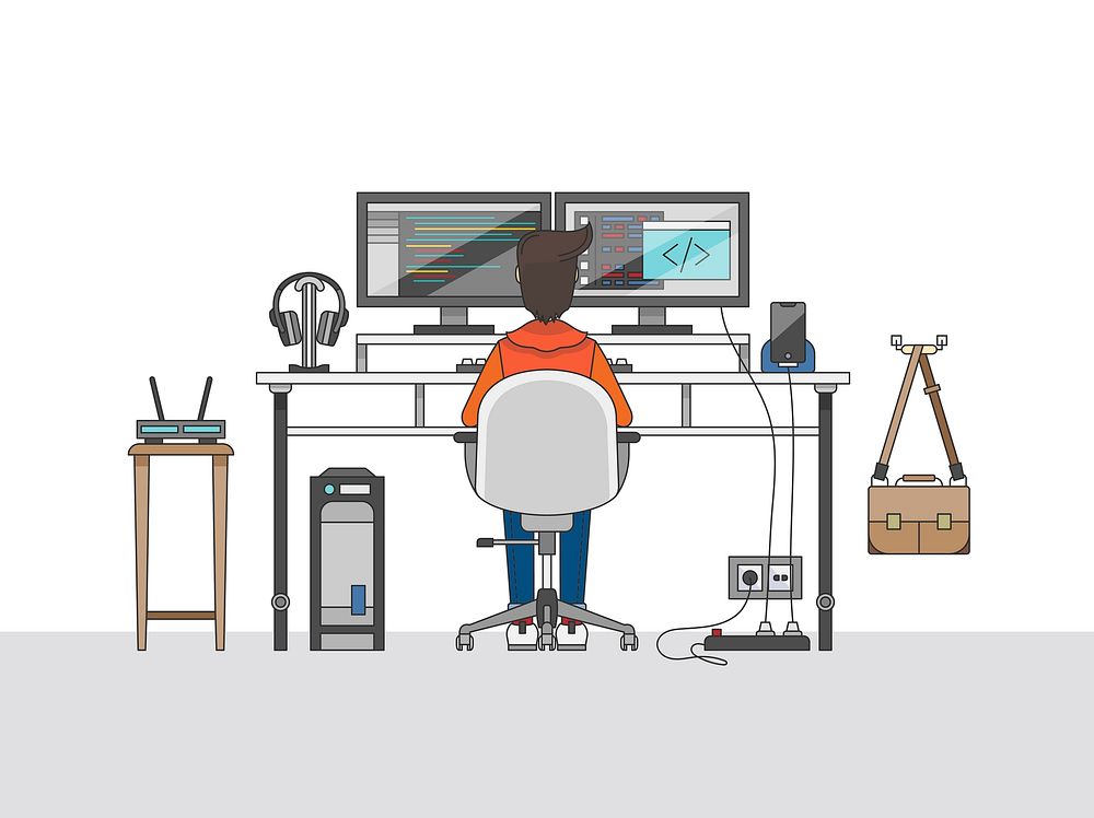 Workspace of audio engineer illustration, music producer