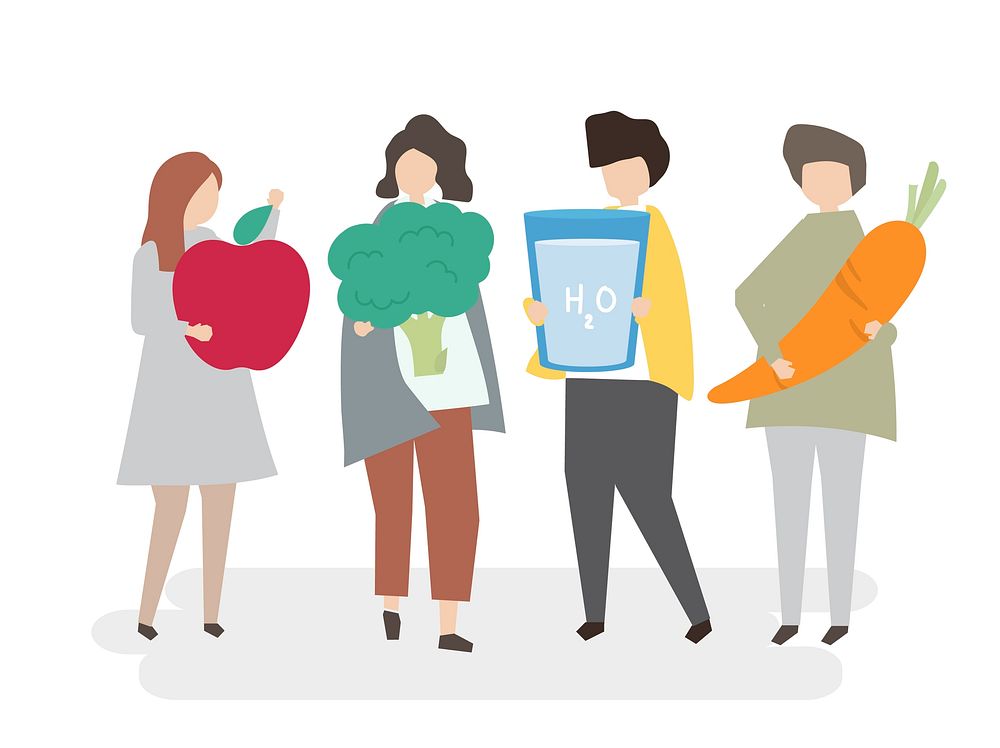 People with healthy food illustration