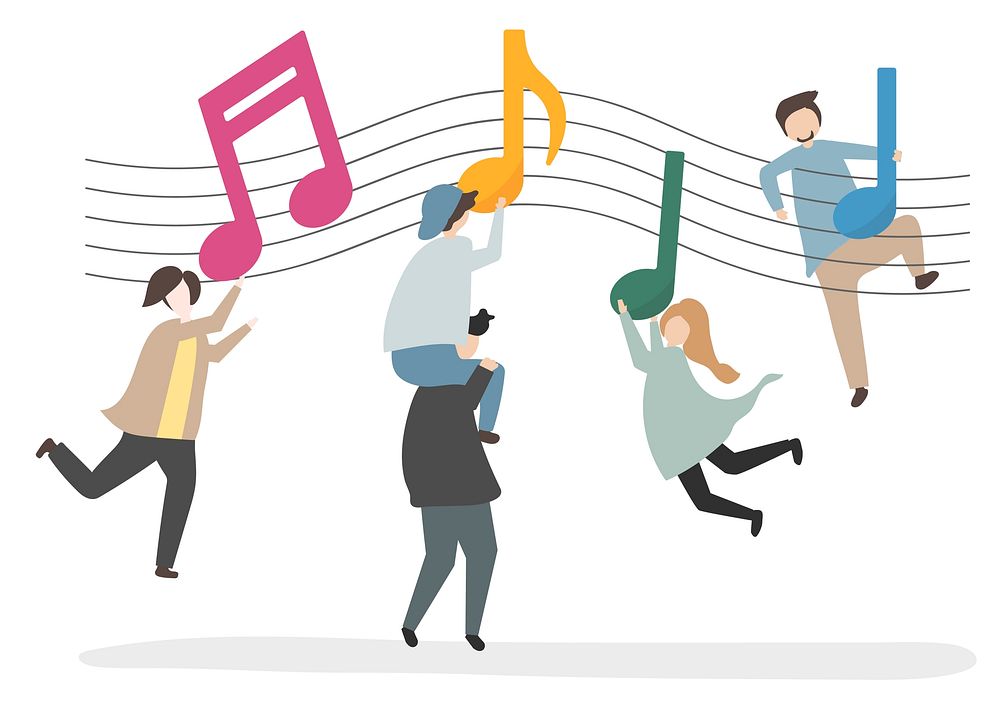 Characters and music notes illustration