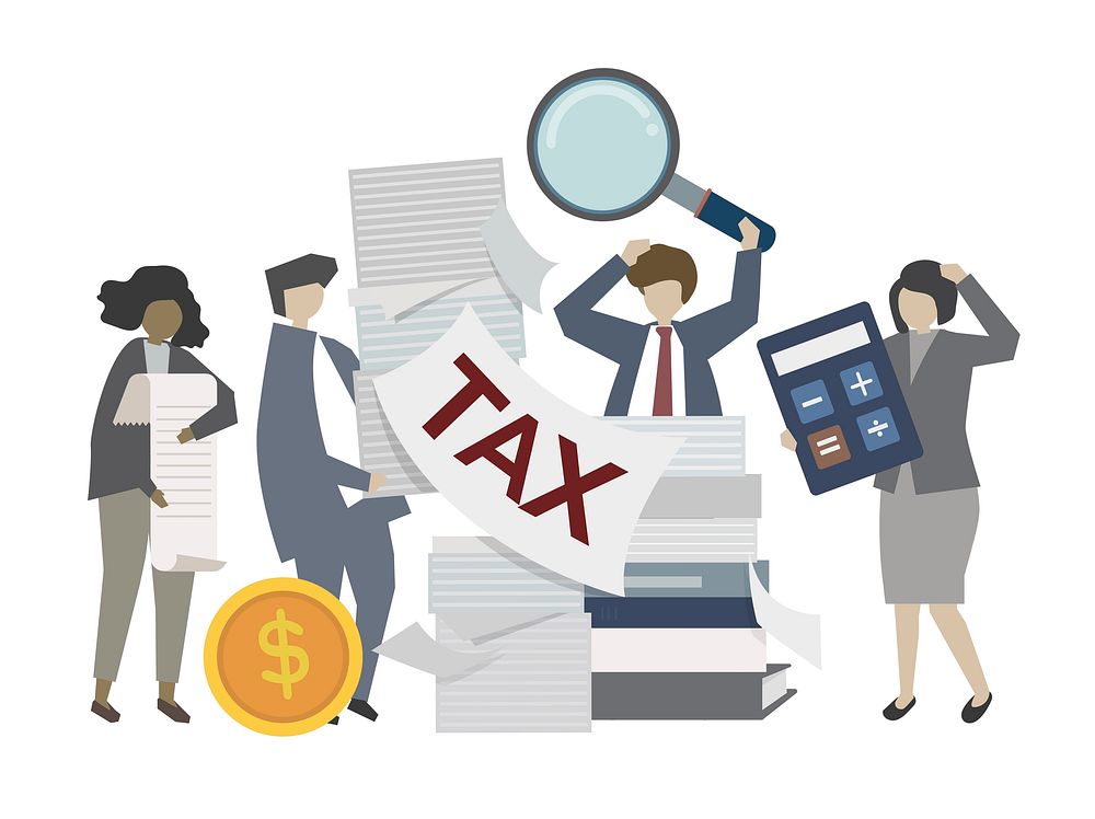 Business people with tax illustration