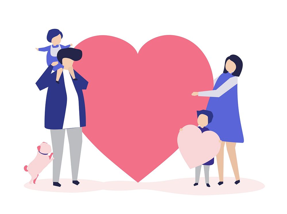Family holding heart, love illustration