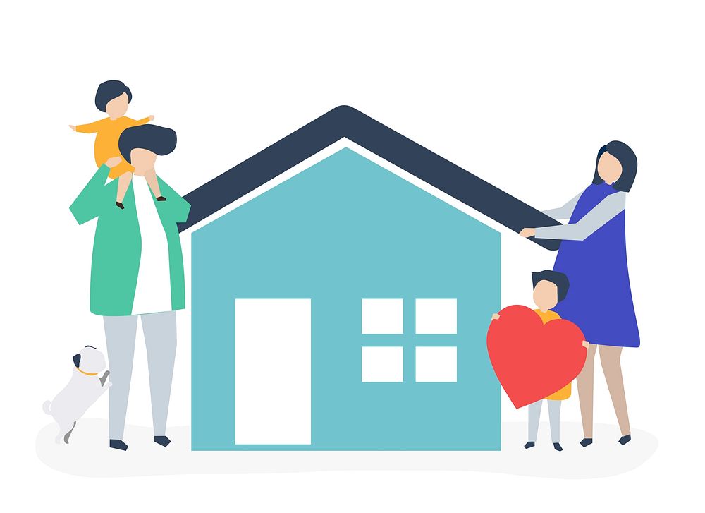 Loving family and house illustration
