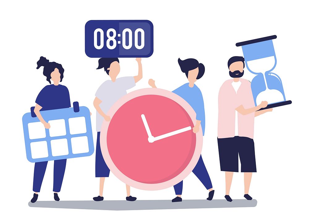 People holding time management  illustration