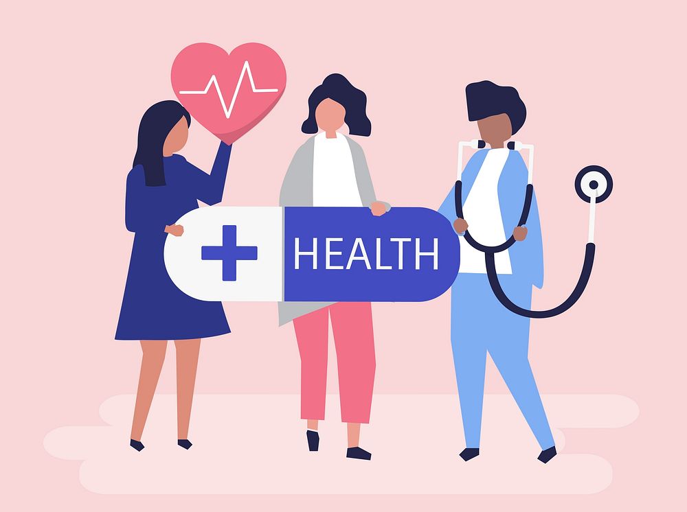People holding healthcare icons illustration