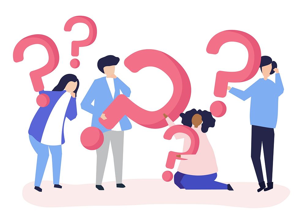 People holding question mark icons  illustration