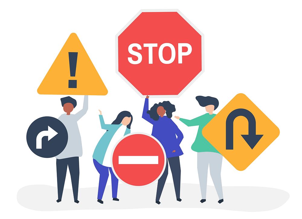 People with traffic sign icons  illustration