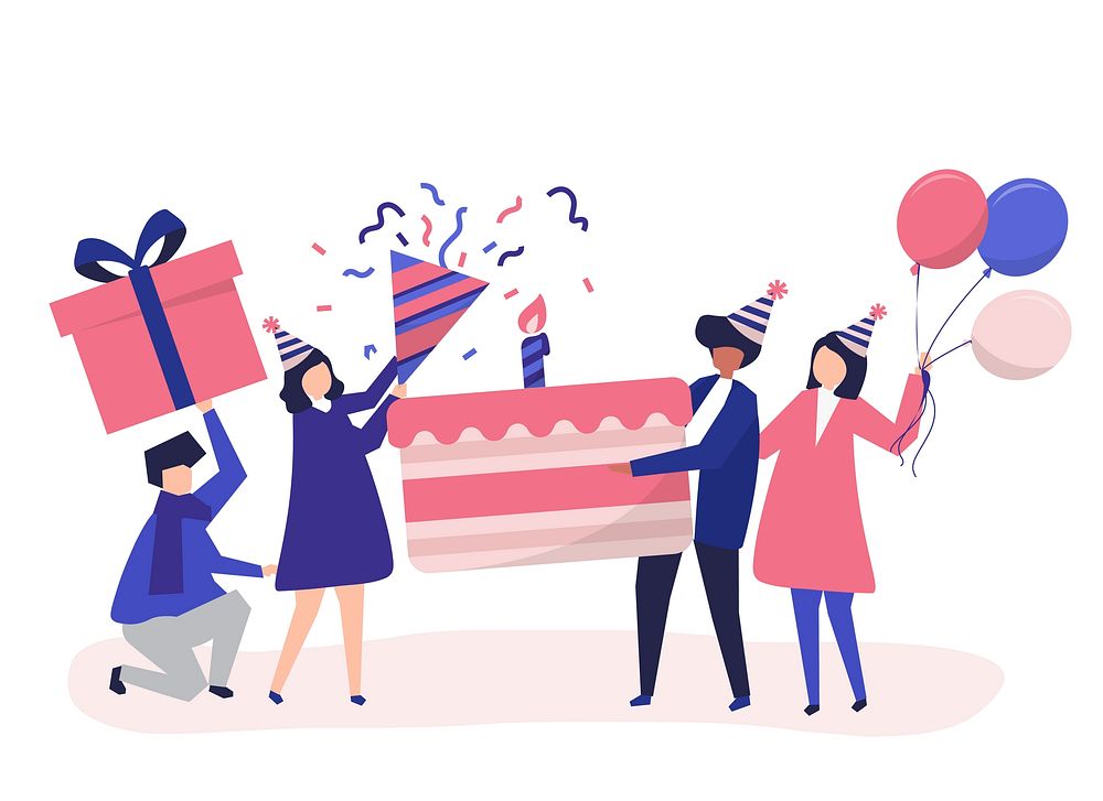 People celebrating  birthday party icons  illustration