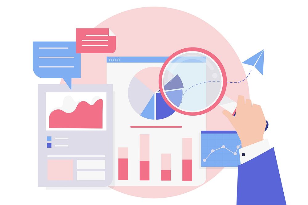 Business performance analysis with graphs  illustration