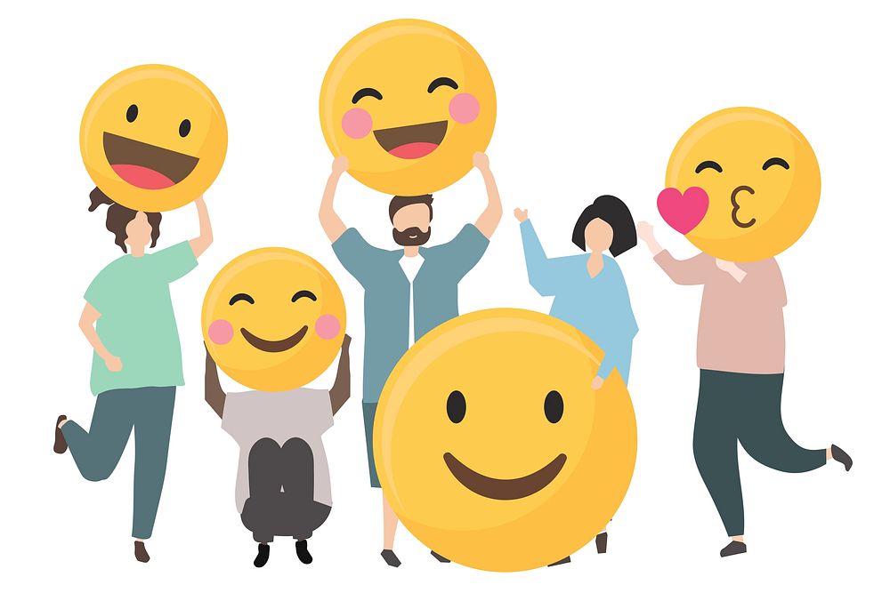 People holding  happy emoticon illustration