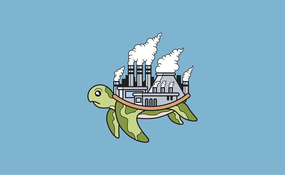 Turtle with polluted factory on its back illustration