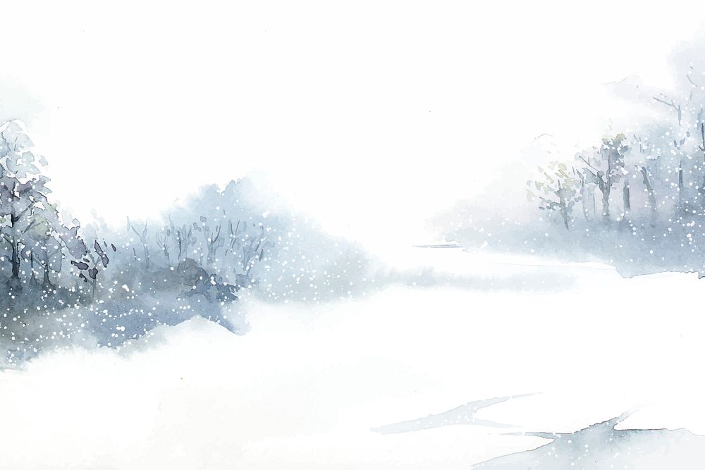 Watercolor winter background, snowy landscape design