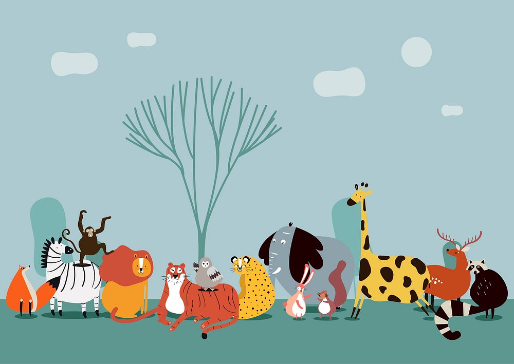 Cute group of wild animals illustration