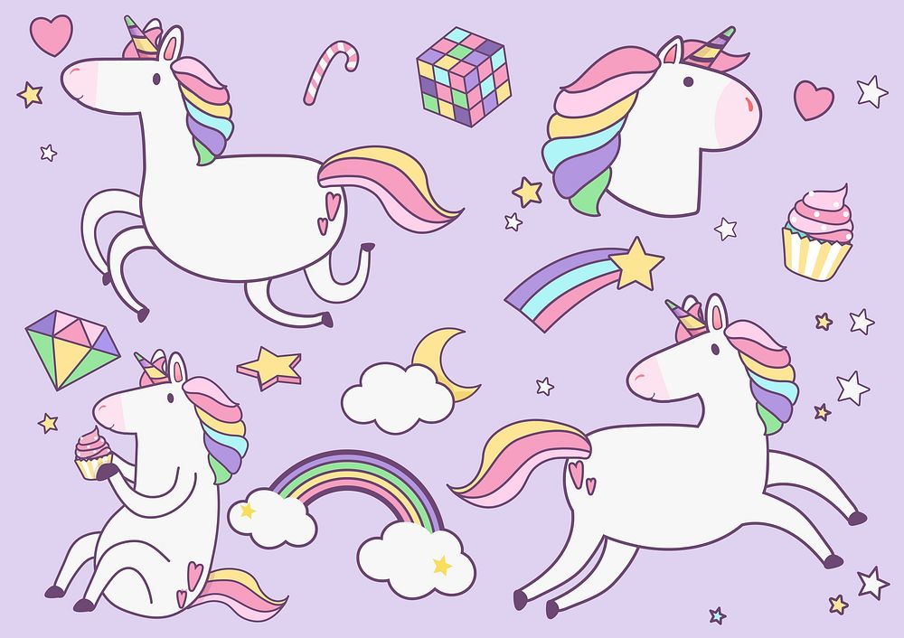 Cute unicorns with magic illustration pattern