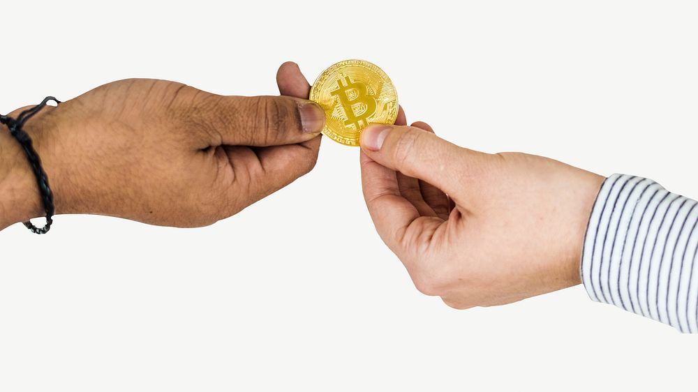 Exchanging bitcoin collage element isolated image psd