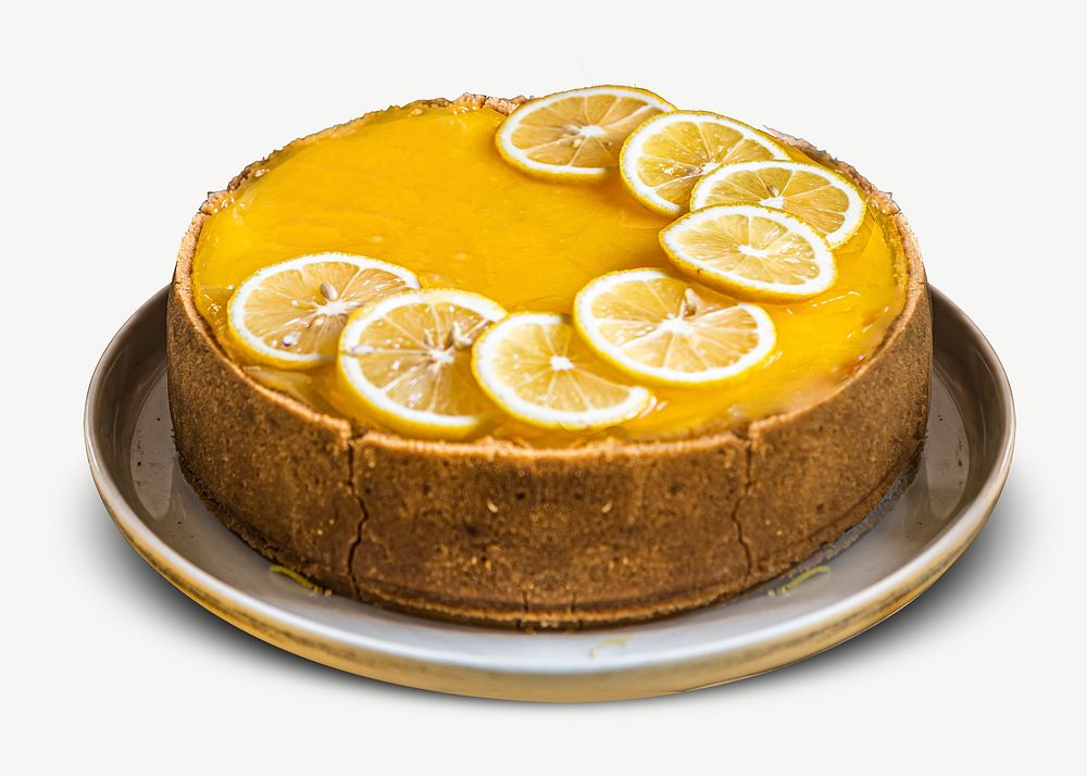 Lemon cheesecake collage element, food isolated image psd