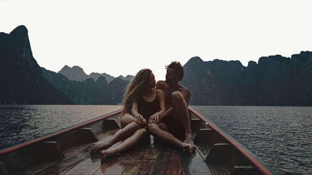 Couple lake boating, border background   psd