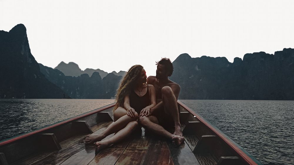 Couple lake boating, border background   image