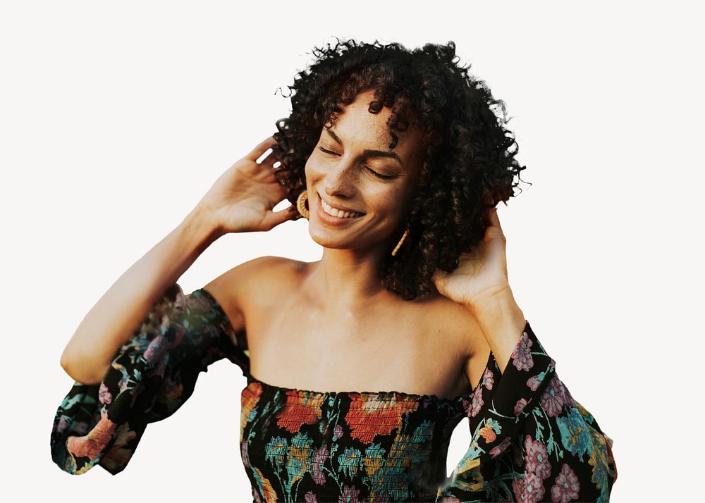 Beautiful curly-haired woman isolated image